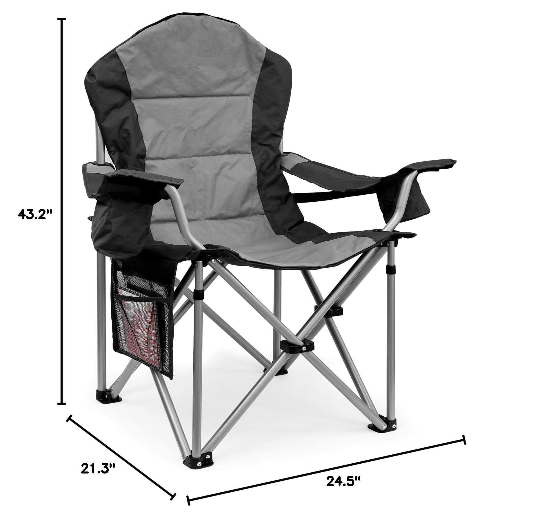 Heavy Duty Folding Camping Chairs with Lumbar Support & Cooler Pouch - High Back Portable Lawn Chairs for Outdoor, Beach, Picnic, Backyard, Fishing - Supports Up to 400LBS