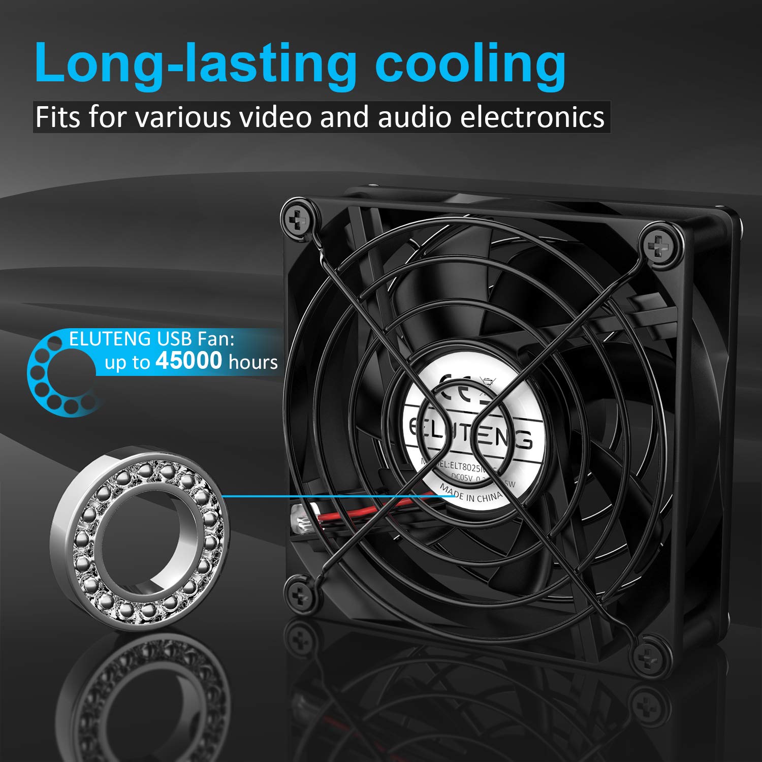 ELUTENG 80mm USB Computer Cooling Fan - 5V Quiet Ventilation Fan with 3 Speed Settings for PC, DVR, Gaming Consoles (Playstation, Xbox) - Compact 80x80x25mm Size - Perfect for Home Office, Server Cabinets & Entertainment Centers