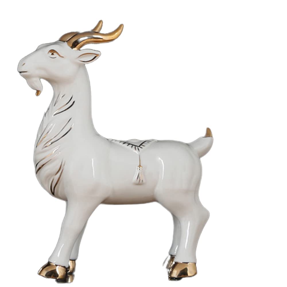 White Ram Ceramic Statue - Chinese Zodiac Figurine, Home & Office Decor, Feng Shui Gift for Housewarming, Birthday & New Year Celebration | Perfect for Living Room Shelf, Desk Display or Feng Shui Arrangement