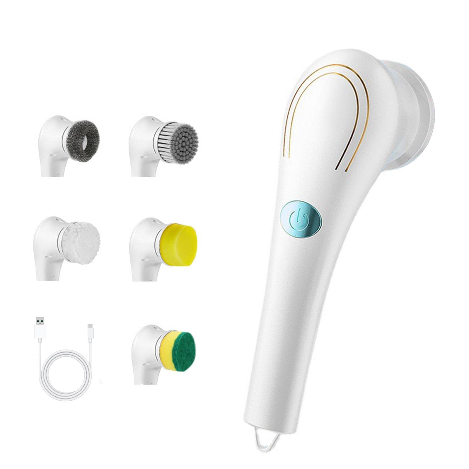 Rechargeable Electric Scrubber Brush with 5 Replaceable Heads - Powerful Cleaning Tool for Bathroom Tiles, Kitchen Sinks, Bathtubs & Floors - Ideal for Deep Cleaning Stubborn Grime & Soap Scum in Households