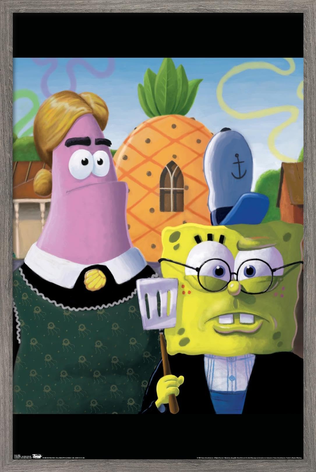 Trends International Nickelodeon SpongeBob SquarePants American Gothic Wall Poster - 14.725 x 22.375 Inches, Barnwood Framed Art Print - Perfect for Kids' Rooms, Game Rooms & Pop Culture Decor