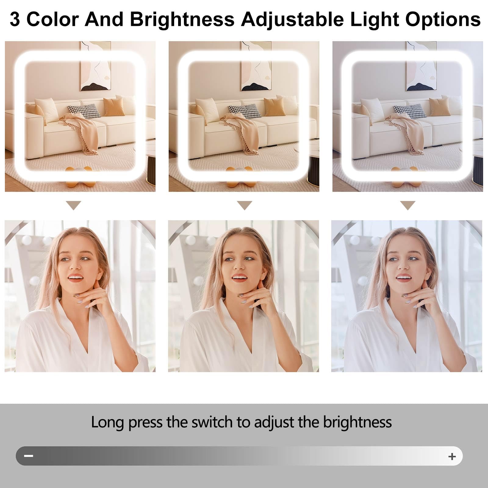 WIIS' IDEA Vanity Desk with LED Lights - Makeup Vanity with Mirror, 4 Drawers & Storage Shelves, Extra Large Sliding Mirror, 3 Lighting Modes & Adjustable Brightness - Perfect for Bedroom, Dressing Room & Beauty Salon Makeup Application