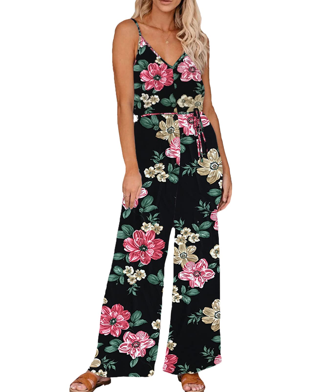 Yoawdats Women's Elegant Straps Lace Romper Jumpsuit - Wide Leg Long Pants Summer Outfit for Beach, Party & Casual Wear
