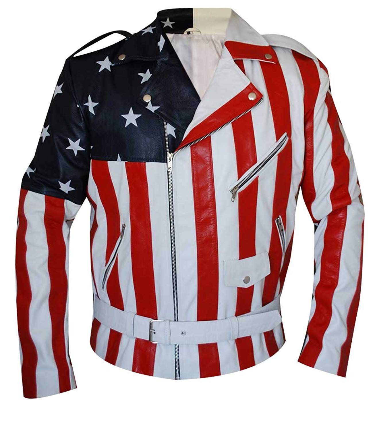 Men's American Flag Motorcycle Leather Jacket - Patriotic USA Biker Jacket for Riding & Casual Wear | Vintage Vanilla Ice Style