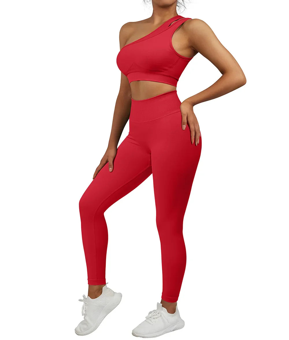 2 Pcs Women's Seamless Yoga Set - One Shoulder Workout Outfits for Gym, Fitness & Sports | Breathable & Comfortable Activewear for Yoga, Running & Training