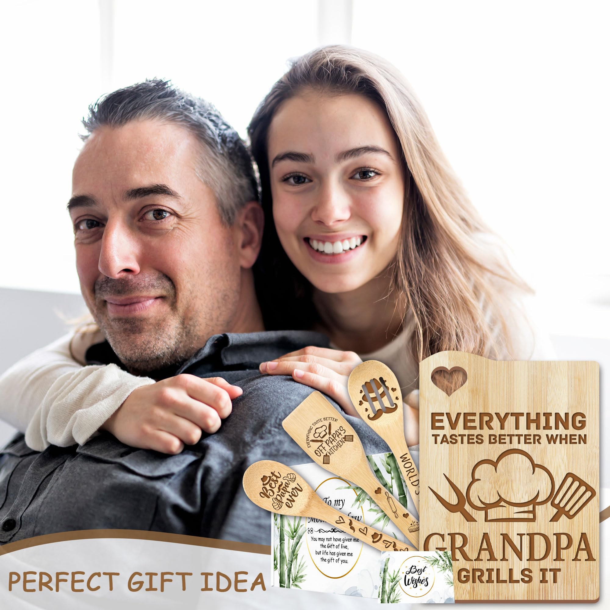 Premium Engraved Cutting Board with Utensil Set - Best Christmas & Birthday Gift for Dad, Father's Day Present from Kids & Grandchildren - Ideal for Kitchen, BBQ, Housewarming & Special Occasions