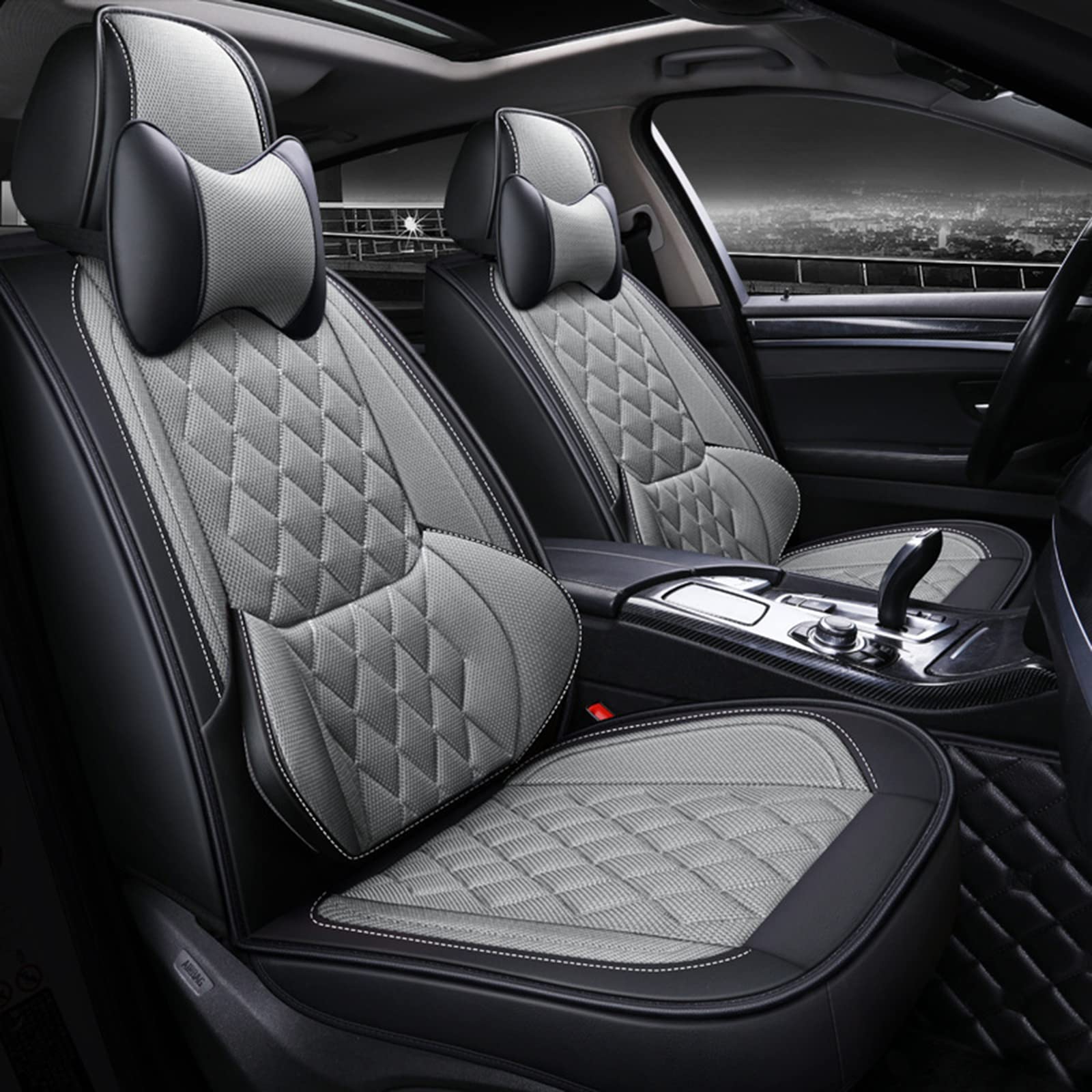 6D Full Surround Breathable Mesh & Leather Car Seat Cushion - Summer Cooling Ice Silk Design - Airbag Compatible Universal Fit for Most Vehicles (Gray) | Perfect for Long Drives & Hot Weather Comfort