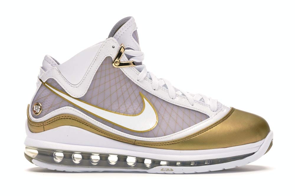 Nike LeBron VII QS Basketball Shoes for Men - White/Metallic Gold - Size 8.5 US - Premium Performance Sneakers for Court Play & Streetwear Fashion