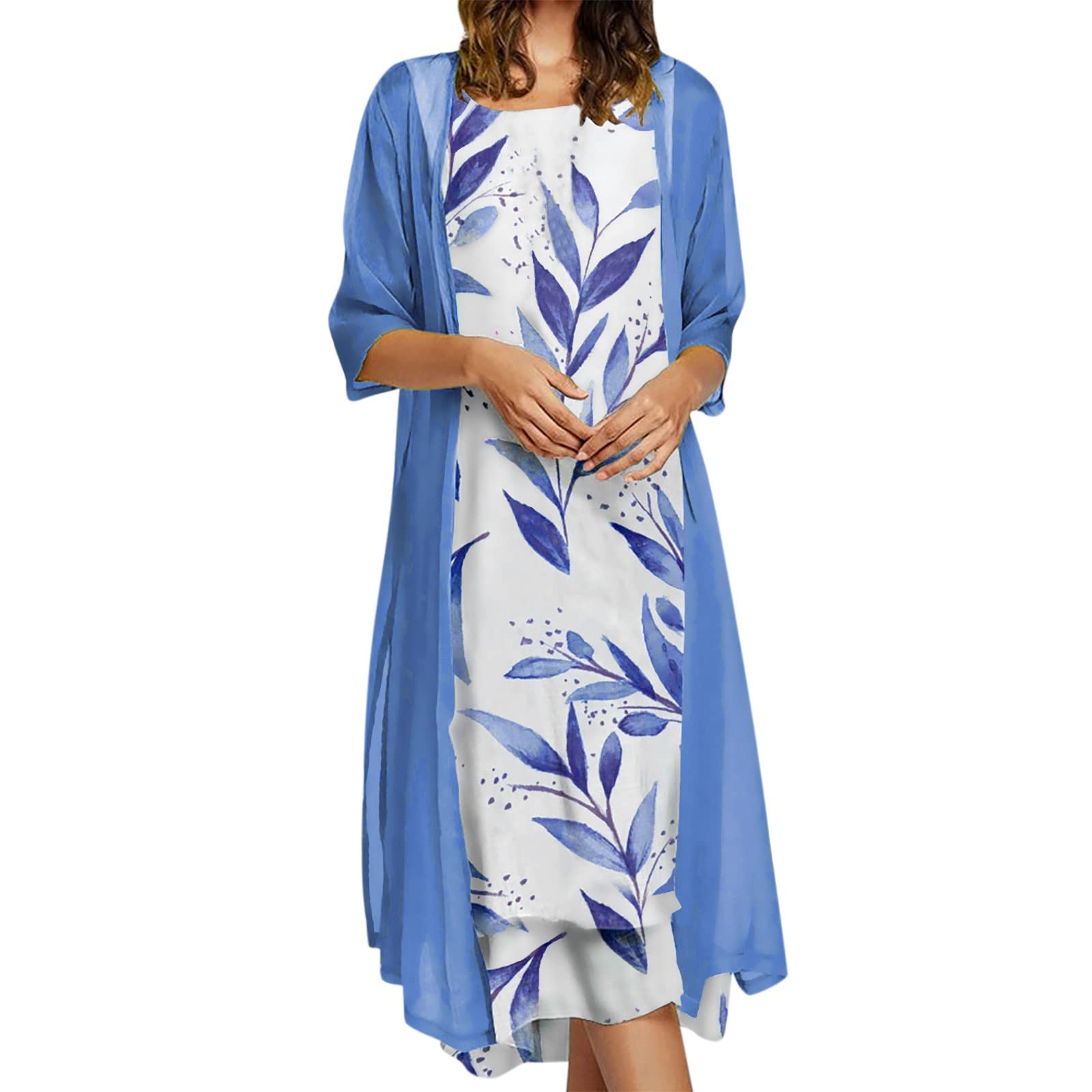 Elegant Floral Chiffon Tea Length Dress for Women - Summer Casual Petite Dress for Vacation & Outdoor Events - Perfect for Beach Weddings, Garden Parties & Brunch Dates