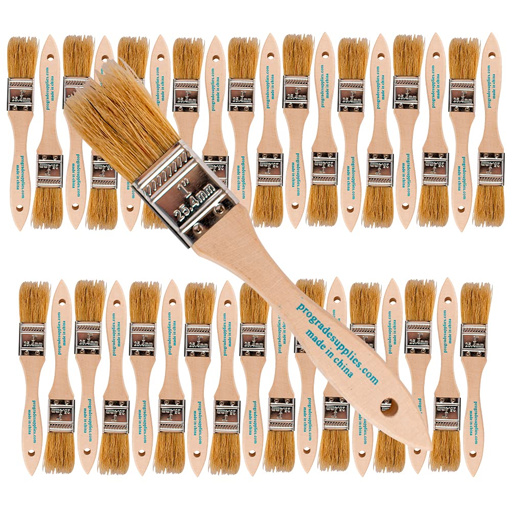 Professional Grade 1 Inch Chip Paint Brushes - Pack of 36 Light Brown Artist Brushes for Oil, Acrylic & Watercolor Painting - Perfect for Canvas, Wood & DIY Home Decor Projects