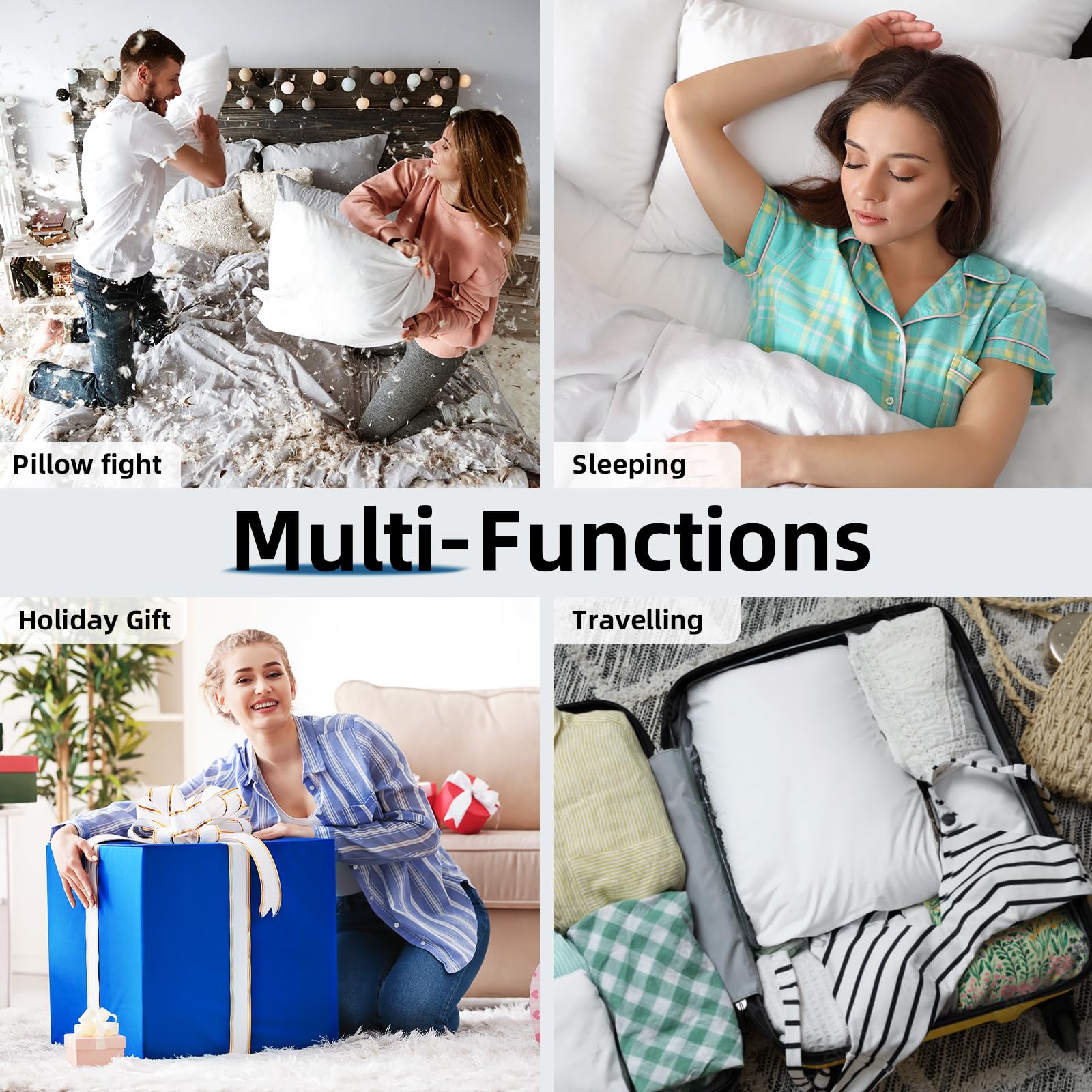YSTHER 20x20 Down Feather Throw Pillow Inserts Set of 2 - Firm Large Lumbar Pillows for Bed & Couch - Soft Decorative Pillows for Sleeping & Relaxing - White Cotton Pillow Covers for Sofa, Living Room & Bedroom Decor