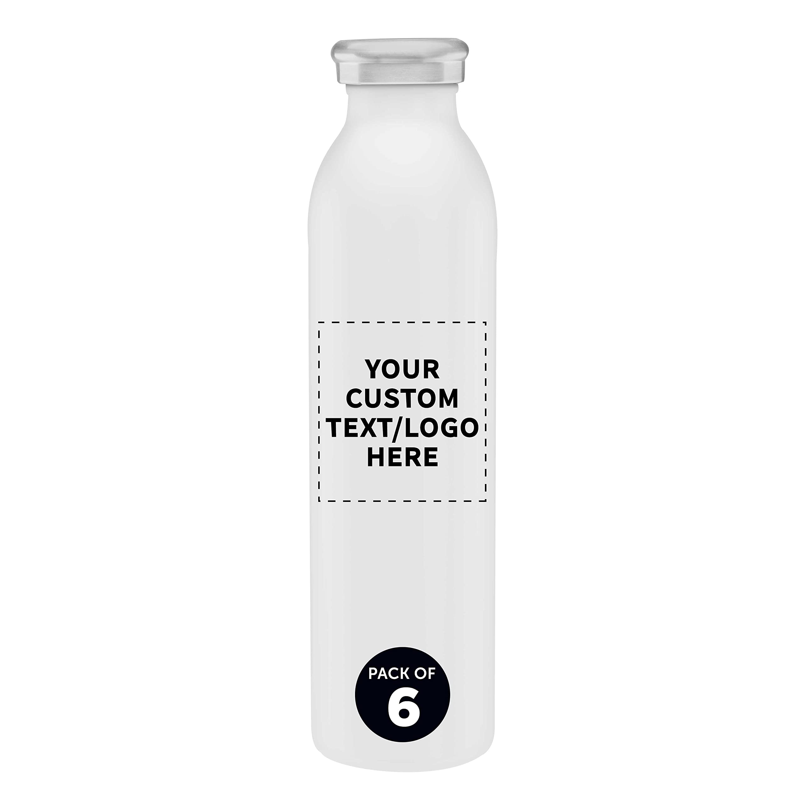 Custom Stainless Steel Water Bottles 20oz (Set of 6) - Double Wall Insulated, Personalized Bulk Pack - Keeps Hot & Cold Beverages Perfect - Ideal for Office, Gym, Travel, Camping & Outdoor Activities - White
