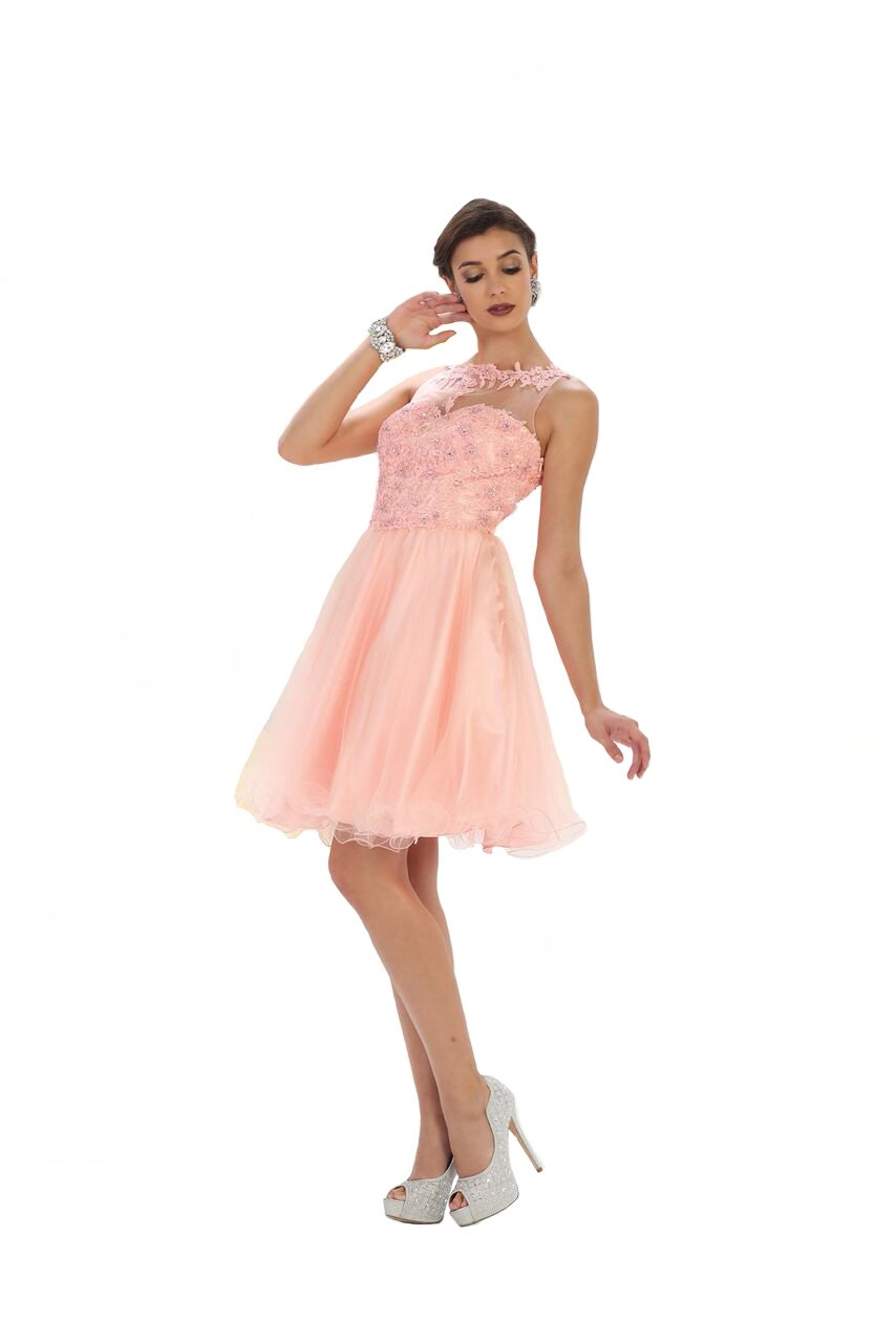 Sleeveless Lace Applique Mesh Dress for Women - Elegant Blush Pink Formal Gown #1429, Size 18 | Perfect for Weddings, Proms, Evening Parties & Special Occasions