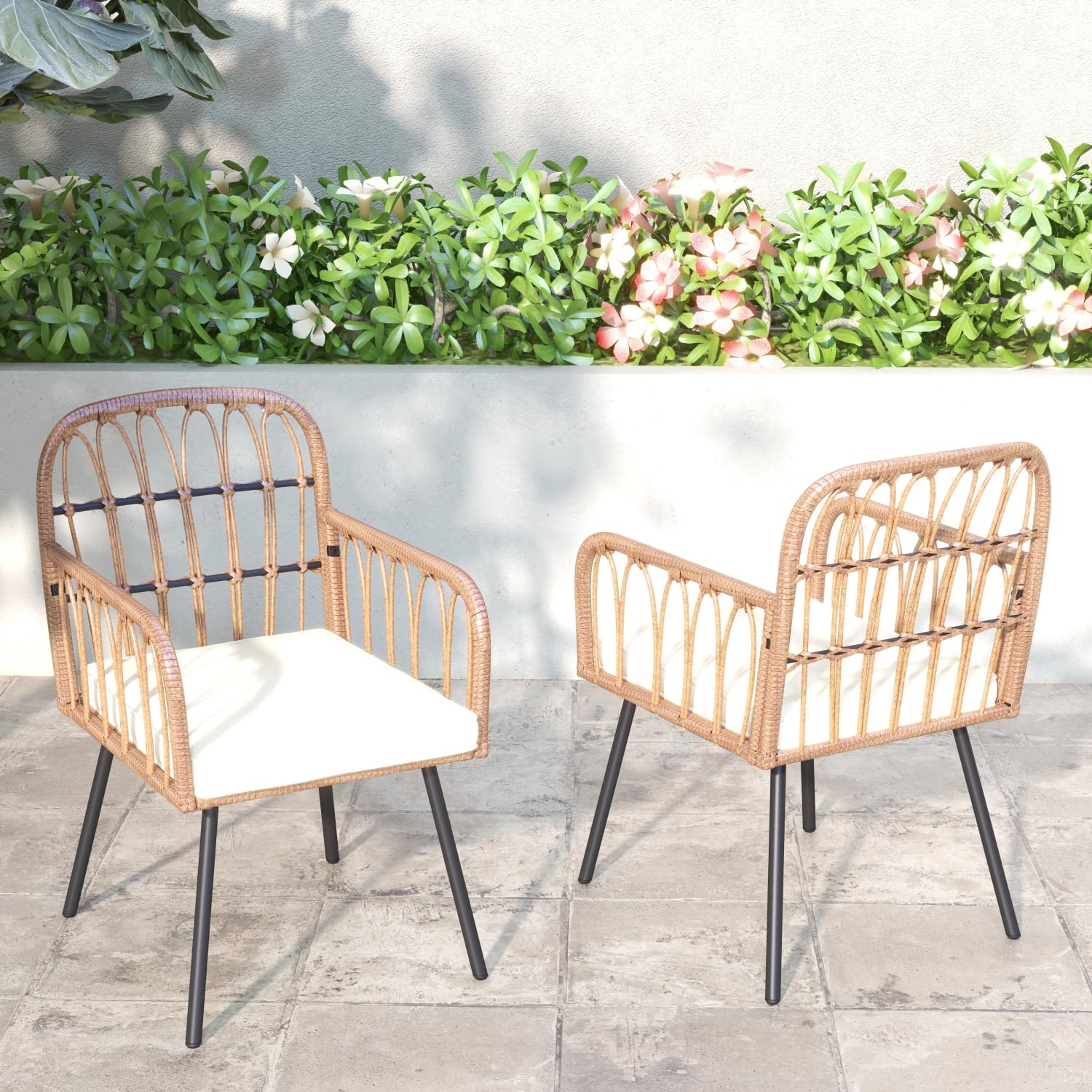 ENSTVER 5-Piece Outdoor Dining Set - All-Weather Rattan Patio Table & 4 Chairs with Cushions, Durable Plastic-Wood Tabletop - Perfect for Backyard, Garden, Poolside & Outdoor Entertaining