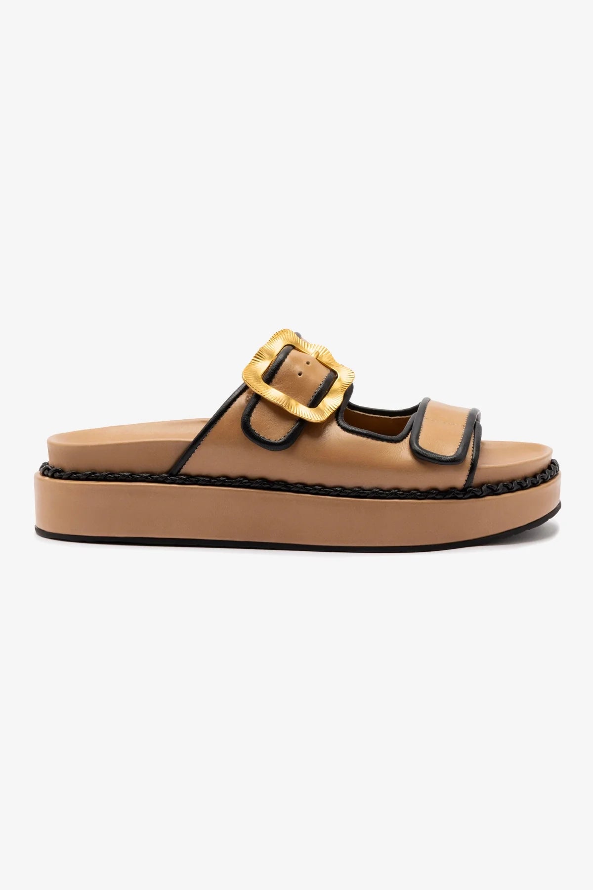 Premium Hazelnut Leather Maui Slide Sandals with Black Trimming - Comfortable & Stylish for Beach, Vacation, and Summer Outfits