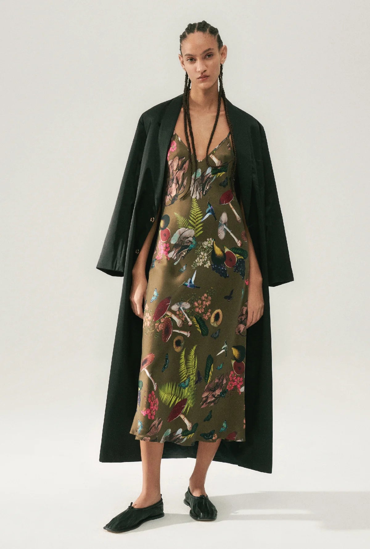 90s Slip Dress with Magic Mushroom Print - Dark Earth Tone Vintage Style for Women | Perfect for Boho Festivals, Date Nights & Layered Outfits