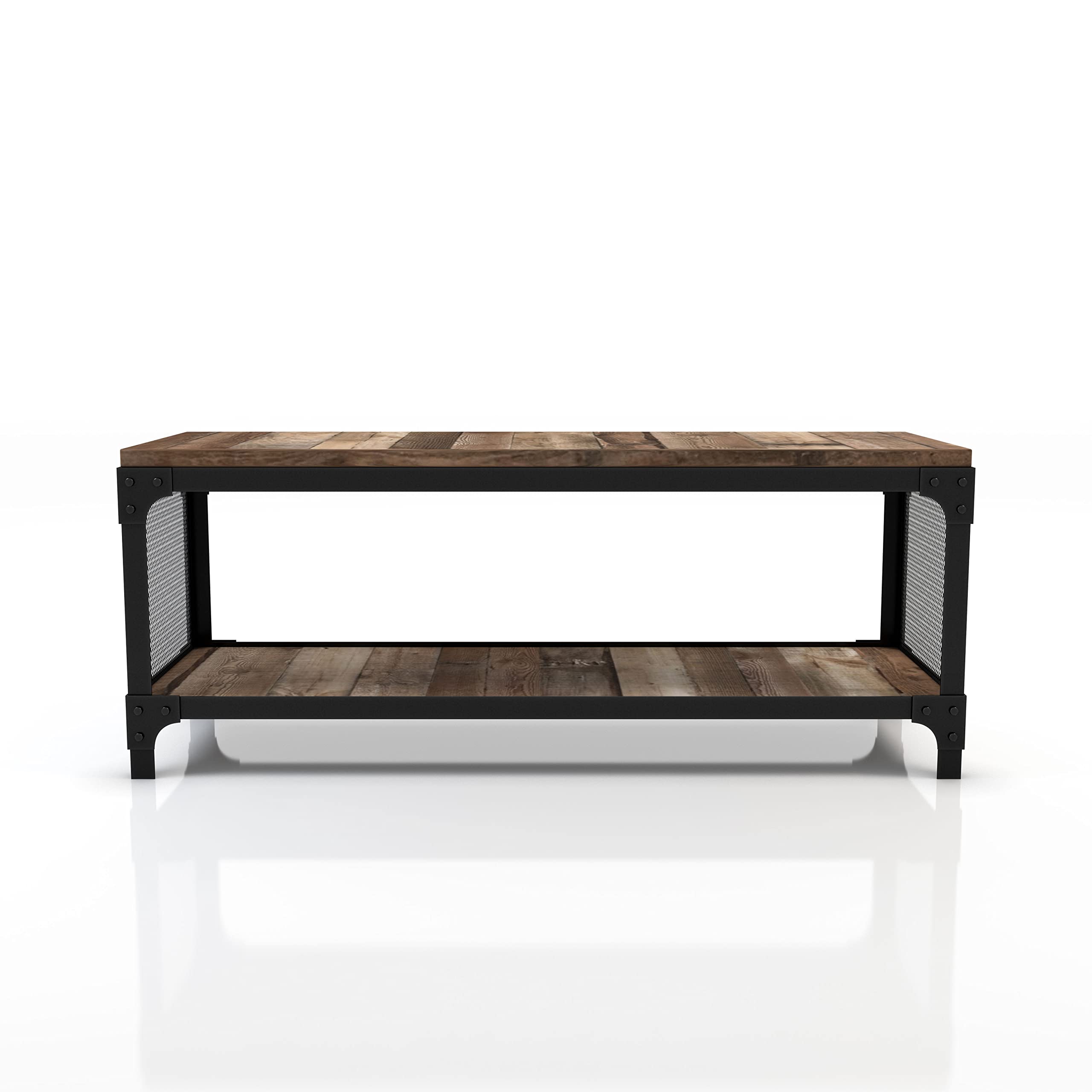 PayLessHere Entryway Storage Bench with Metal Frame & Wood Seat - Shoe Bench, TV Stand for Hallway & Living Room, Brown - Perfect for Small Space Organization & Entryway Decor