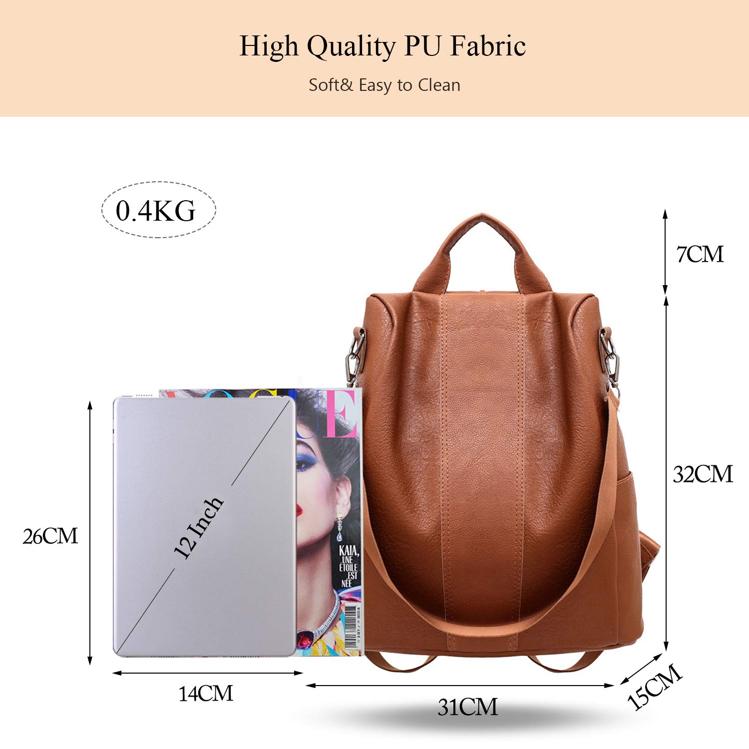 FANDARE Women's Anti-Theft Backpack - Lightweight Waterproof Daypack for School, Travel & Shopping - Stylish Shoulder Bag for Campus, Outdoor & Daily Use - Brown Rucksack (Perfect for College, Commuting & Weekend Getaways)
