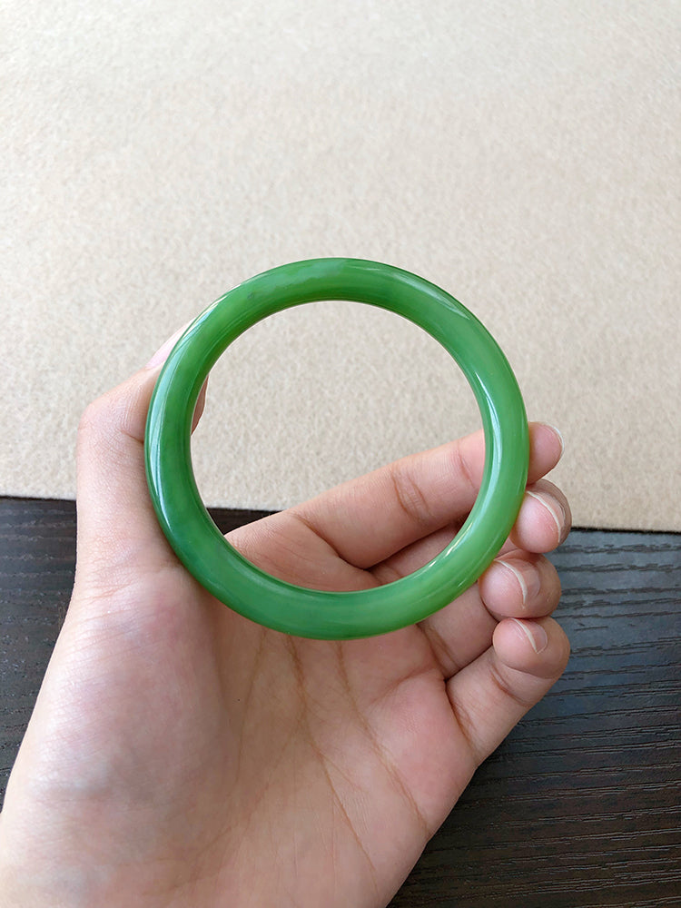 Natural Jade Bangle - Genuine Nephrite Jade Bracelet, 52.7mm Inner Diameter, Handcrafted Jewelry for Women - Perfect for Meditation, Yoga & Spiritual Healing