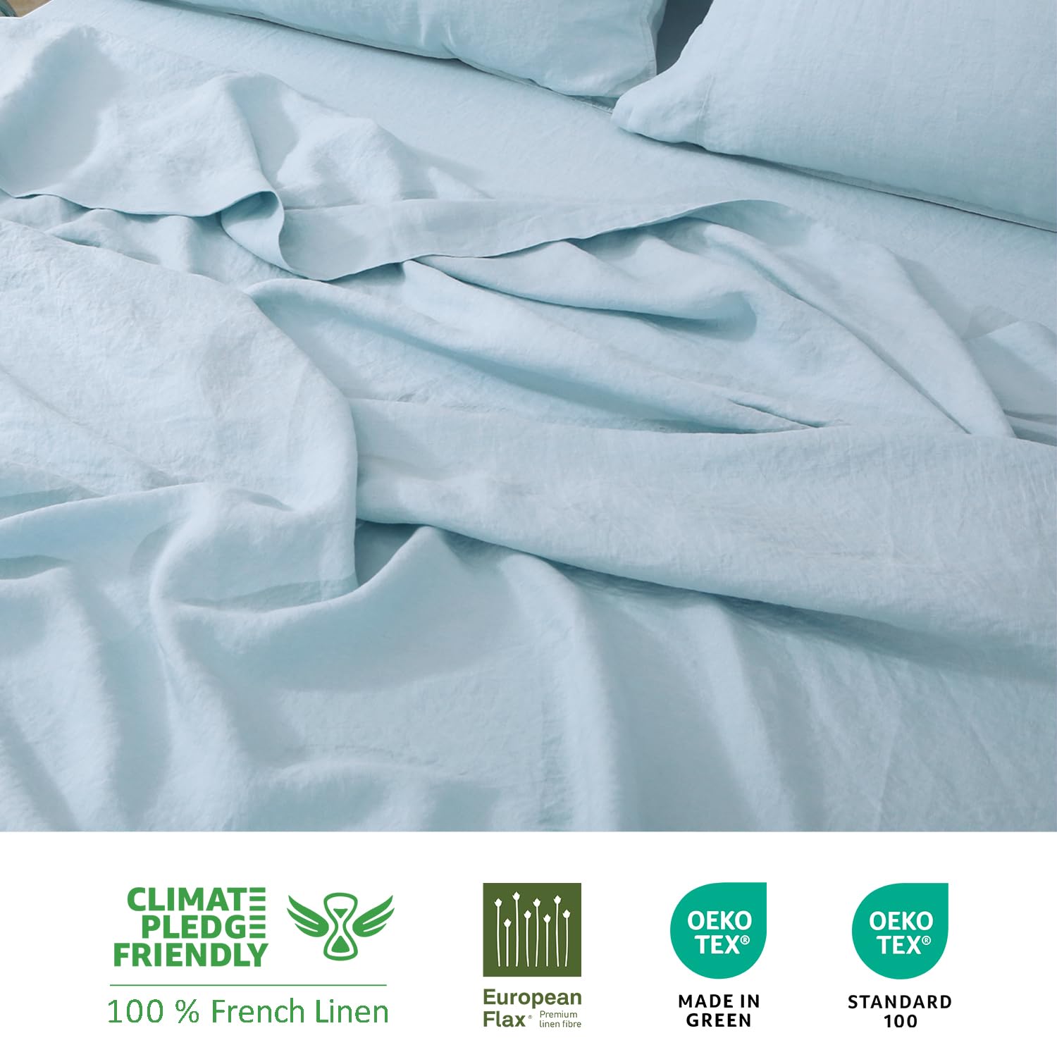 100% Organic Washed French Flax Linen Sheets Set 4Pcs - California King Size, Aqua Blue | Breathable & Hypoallergenic Bedding for All Seasons | Perfect for Eco-Friendly Homes, Guest Rooms & Luxury Hotels
