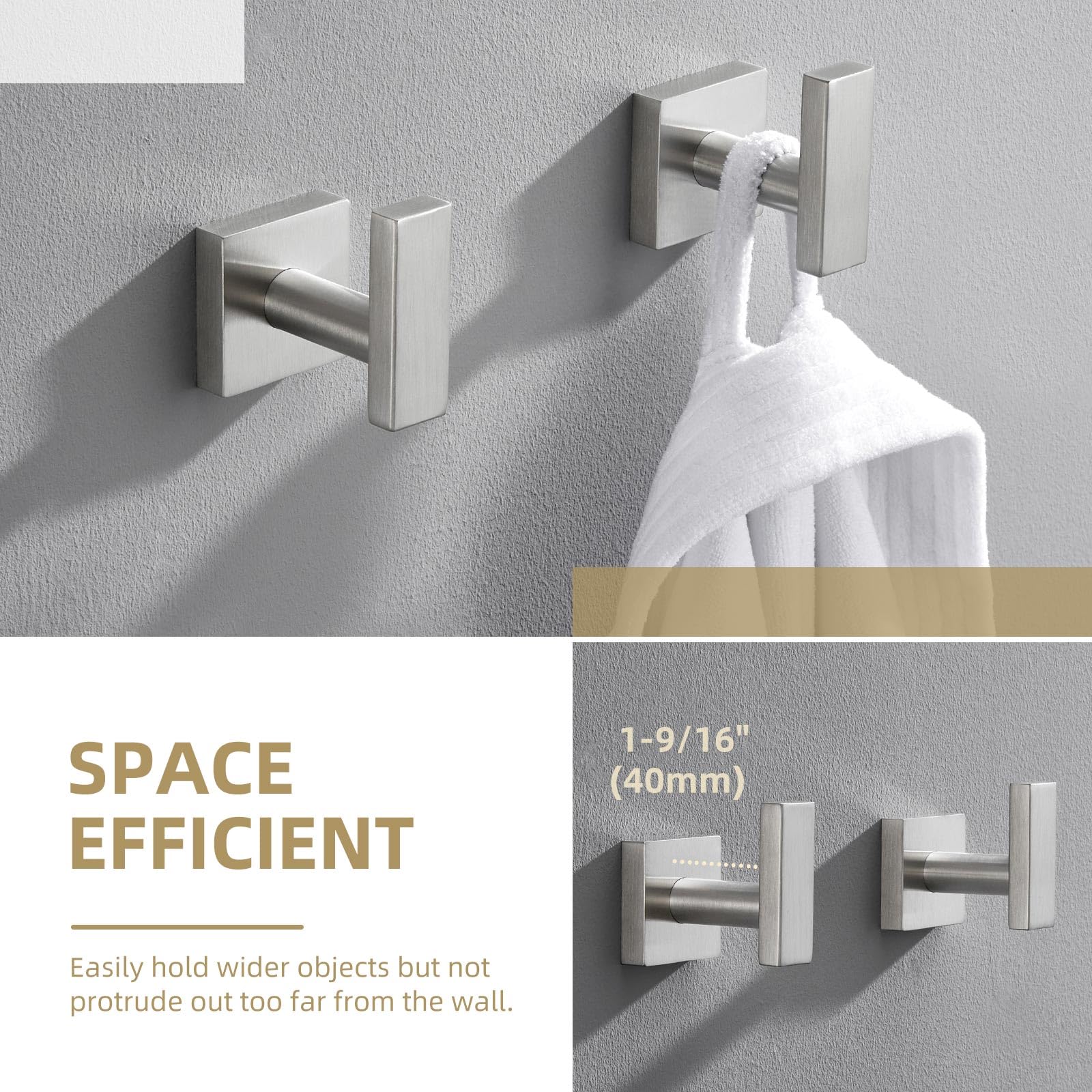 2 Pack Stainless Steel Bathroom Towel Hook - SUS304 Brushed Nickel Wall Mounted Robe & Coat Holder - Perfect for Bathroom, Bedroom, and Entryway Organization