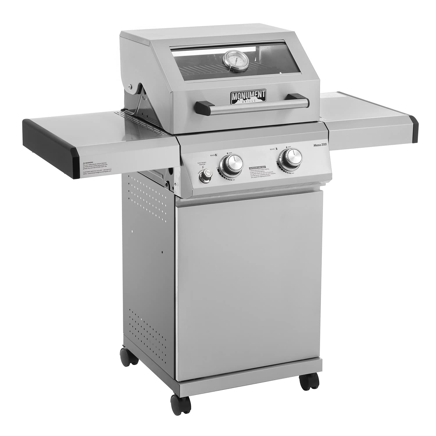 Monument Grills 14633 2-Burner Stainless Steel Propane Gas Grill with Clearview® Lid & Knob Controls - Mesa 200 Outdoor BBQ Grill for Backyard, Patio, and Tailgating
