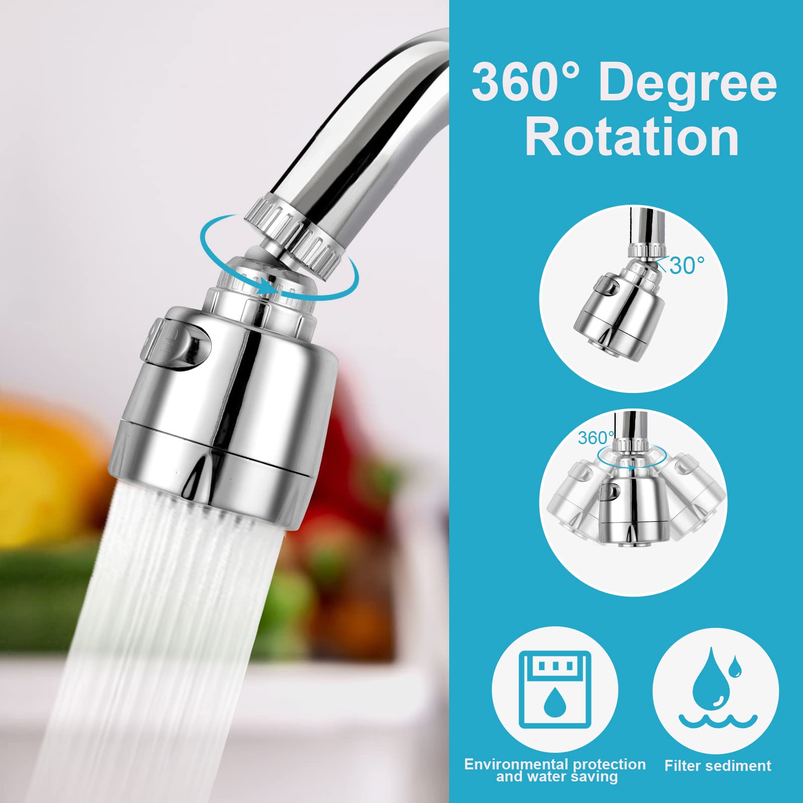 Ainiv 360° Swivel Sink Faucet with 2-Piece Aerator - Dual Water Flow Modes for Kitchen & Bathroom | Extendable Tap Connection for Washing Dishes, Handwashing & More