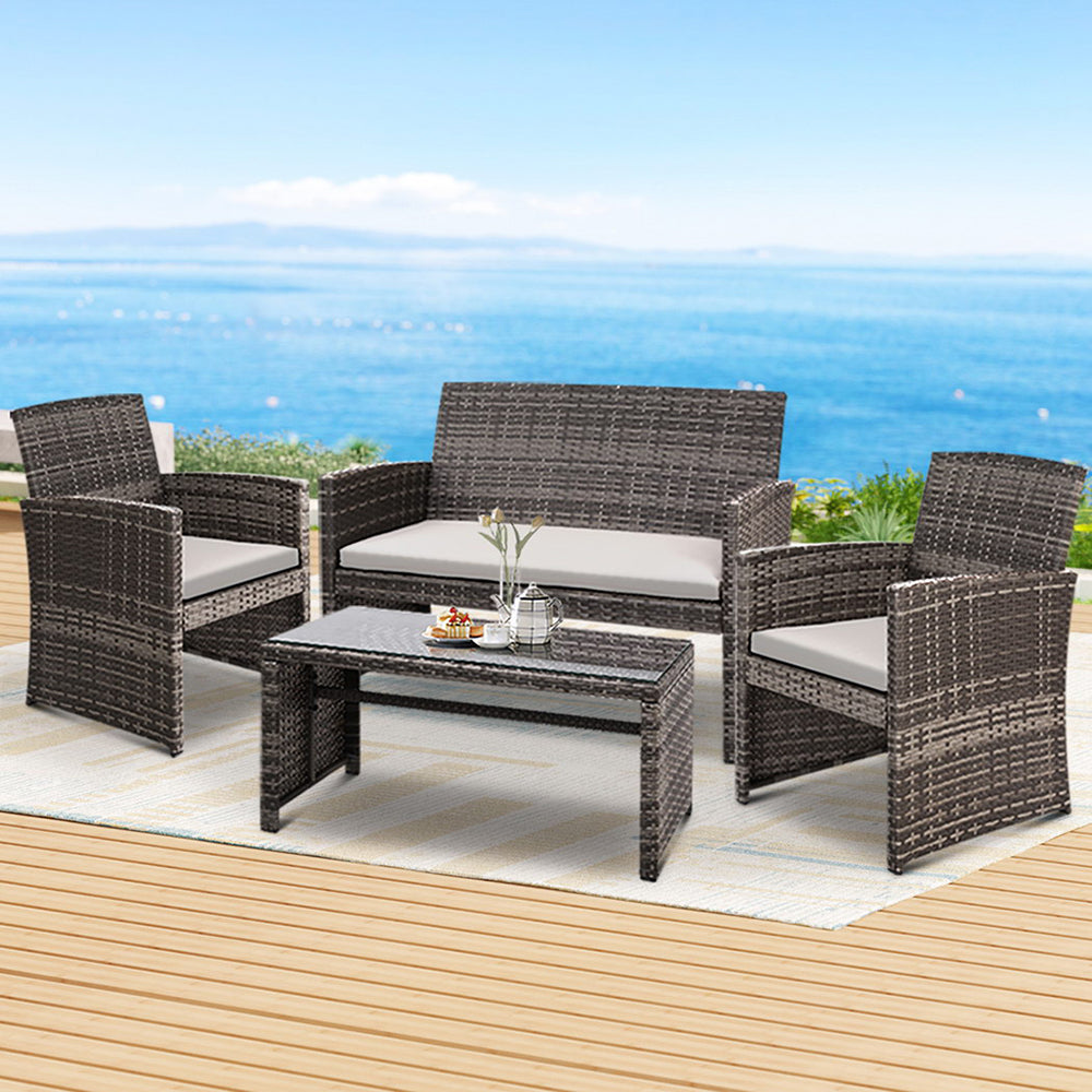 4-Piece Outdoor Sofa Set with Rattan Chairs & Table - Grey Patio Garden Furniture for Backyard, Poolside & Terrace Relaxation