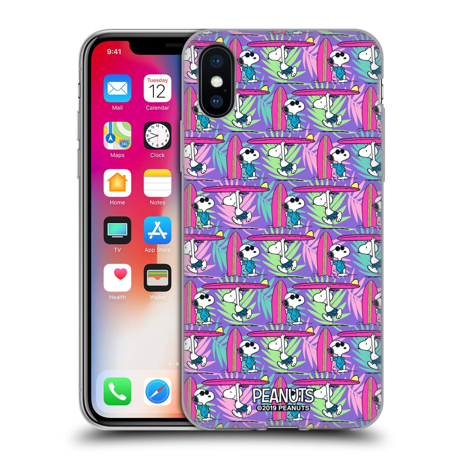 Peanuts Surf Pattern Snoopy Aloha Disco Soft Gel Case for Apple iPhone X/Xs - Officially Licensed by Head Case Designs, Perfect for Beach Trips and Summer Adventures