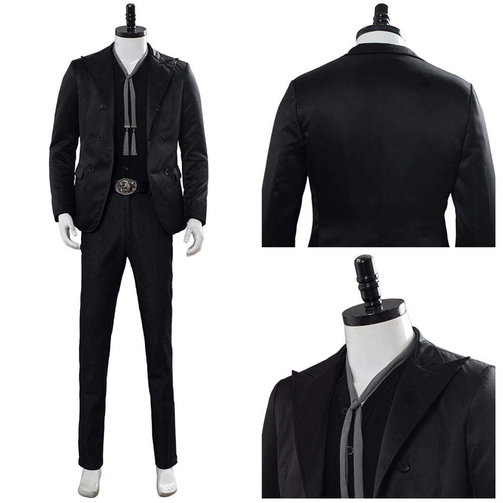 LILLIWEEN Men's Crowley Costume Halloween Cosplay Outfit - Black Shirt, Jacket & Pants Full Set | Fancy Dress Suit for Halloween Parties, Cosplay Events & Themed Gatherings