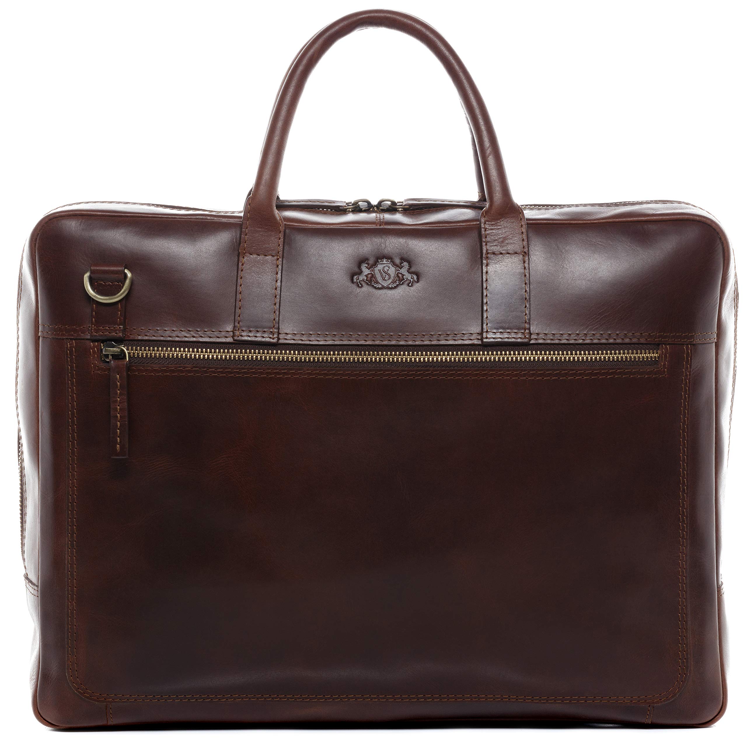 Premium Genuine Leather Laptop Briefcase for Business & Office - SID & VAIN DIXON Large Unisex Computer Bag in Brown - Perfect for Professionals, Commuters & Travelers