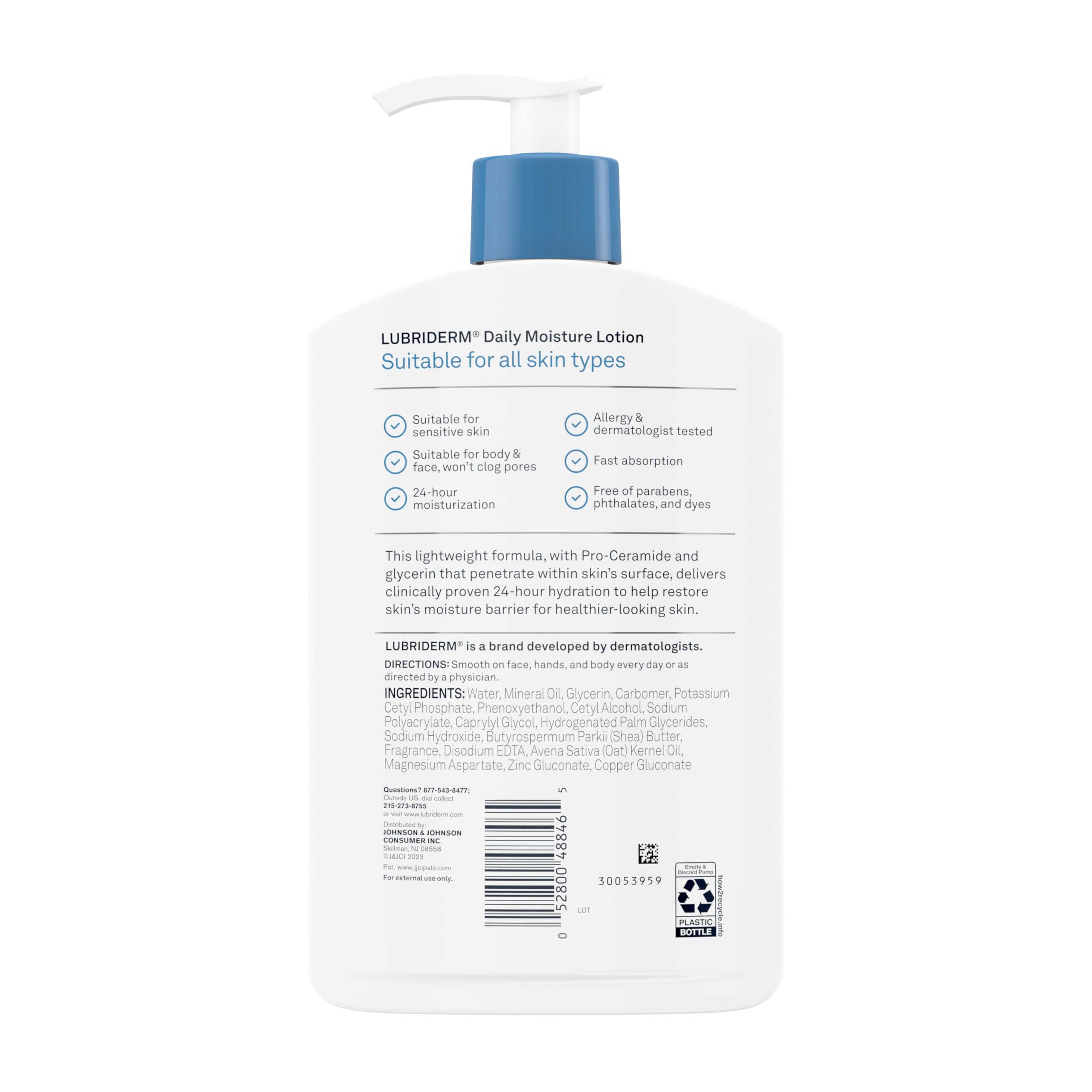 Lubriderm Daily Moisture Lotion with Pro-Ceramide, Shea Butter & Glycerin - Hydrating Face, Hand & Body Lotion for Dry Skin - Lightly Scented, Non-Greasy Formula - 16 fl oz (Pack of 6) - Perfect for Daily Skincare Routine & Winter Dryness Relief