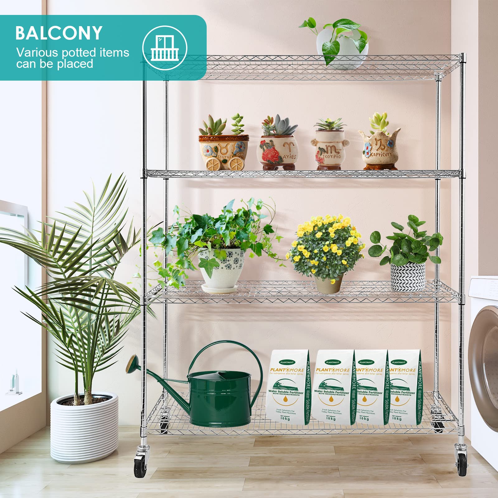 Heavy Duty 4-Tier Metal Wire Shelving with Wheels - NSF Commercial Grade Chrome Storage Rack (59