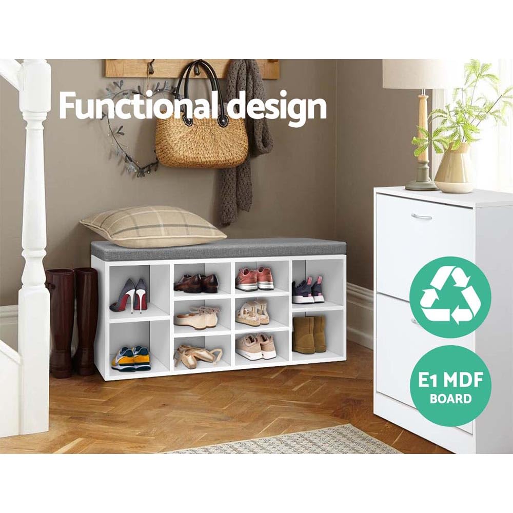 Wooden Shoe Rack Bench with Storage Drawers - Sturdy Entryway Organizer for Shoes & Home Decor - Perfect for Bedroom, Hallway, Indoor & Outdoor Use - White Finish