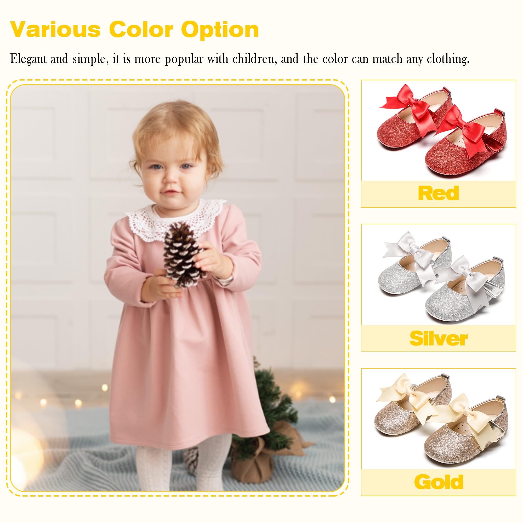 Kiderence Baby Girls Prewalker Mary Jane Flats - Soft Bowknot Princess Dress Shoes for Infant & Toddler (6-24 Months) | Perfect for First Steps, Special Occasions & Photo Shoots