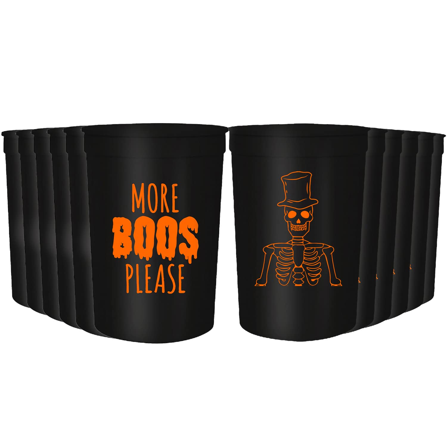 More Boos Please Halloween Party Cups - Set of 12, 16oz Plastic Cups for Adults & Kids, Spooky Halloween Party Favors, Trick or Treat Drinkware for Halloween Decorations & Costume Parties
