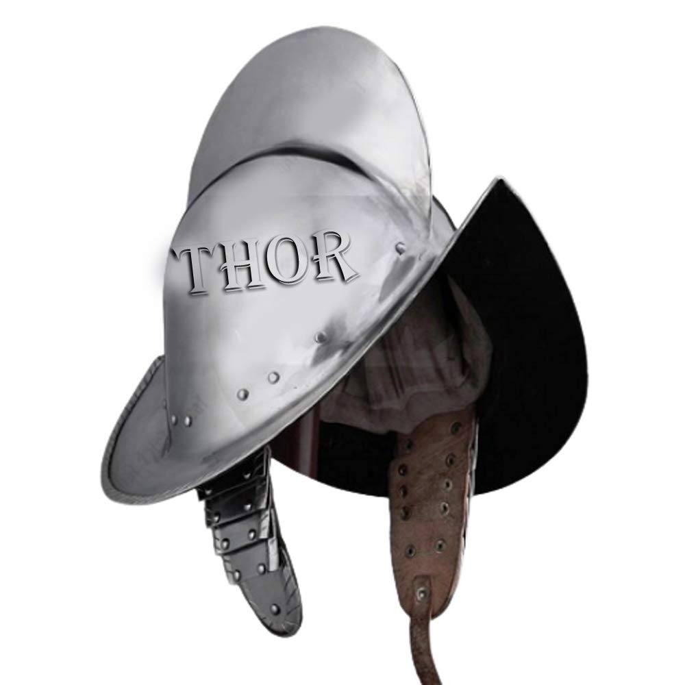 THOR INSTRUMENTS Spanish Comb Morion Boat Medieval Helmet - 18 Gauge Steel Rustic Vintage Armor Replica - Perfect for Renaissance Fairs, Historical Reenactments & Home Decor Gifts
