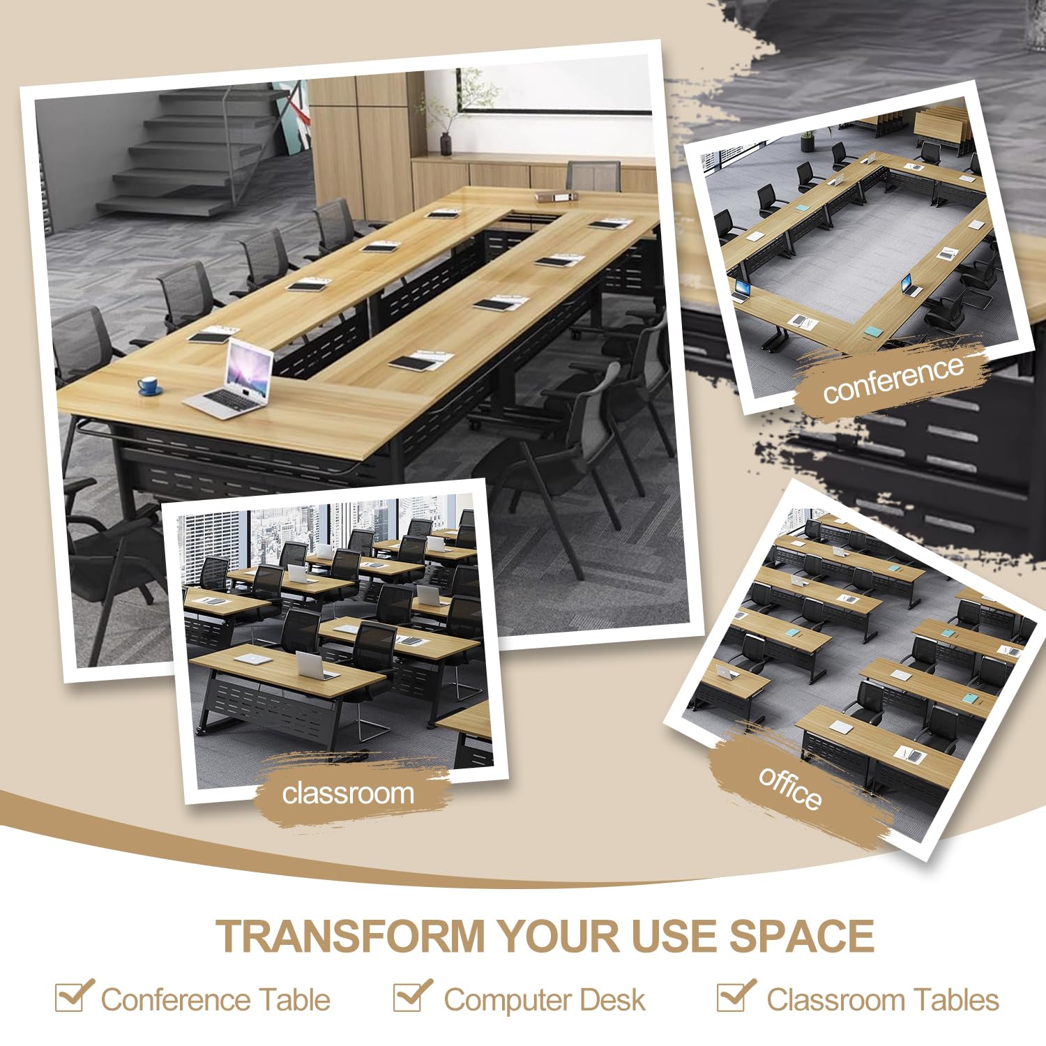 Large Folding Conference Table with Wheels - 62.9