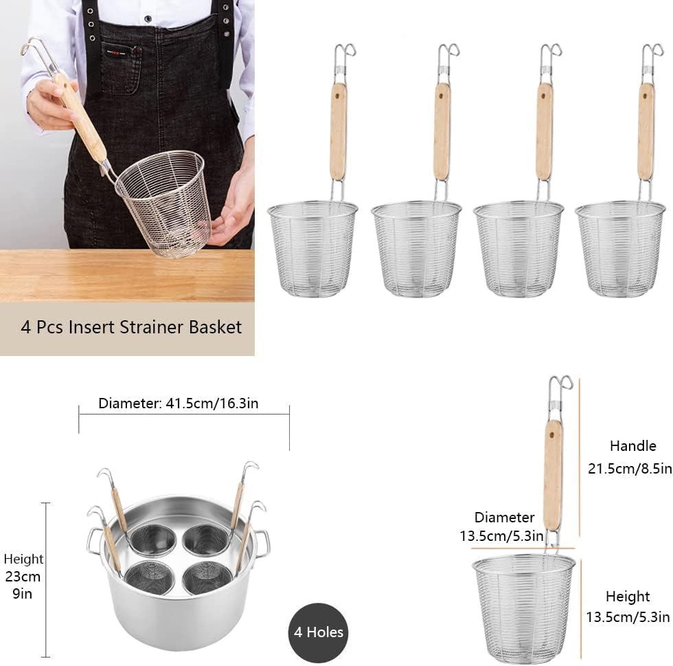 RSBFER Commercial Stainless Steel Pasta Cooker Set with Strainer Basket - 4 Hole Pasta Cooking Tool for Restaurants & Catering | Cook 3-5 Different Foods Simultaneously | Perfect for Italian Restaurants, Food Trucks & Home Kitchens