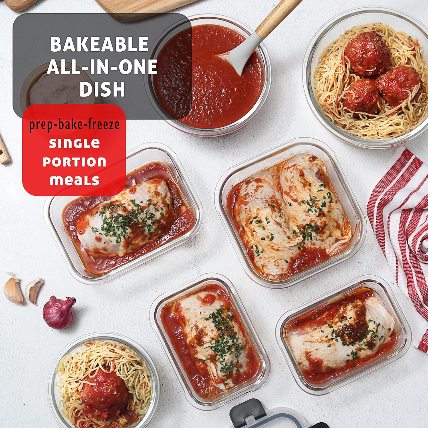 EATEX 24-Piece Glass Food Storage Containers Set with Airtight Lids - 12 Containers & 12 Lids - BPA-Free Kitchen Pantry Organizers for Meal Prep, Leftovers, Freezer & Oven Safe - Ideal for Lunch Boxes, Baking & Food Preservation