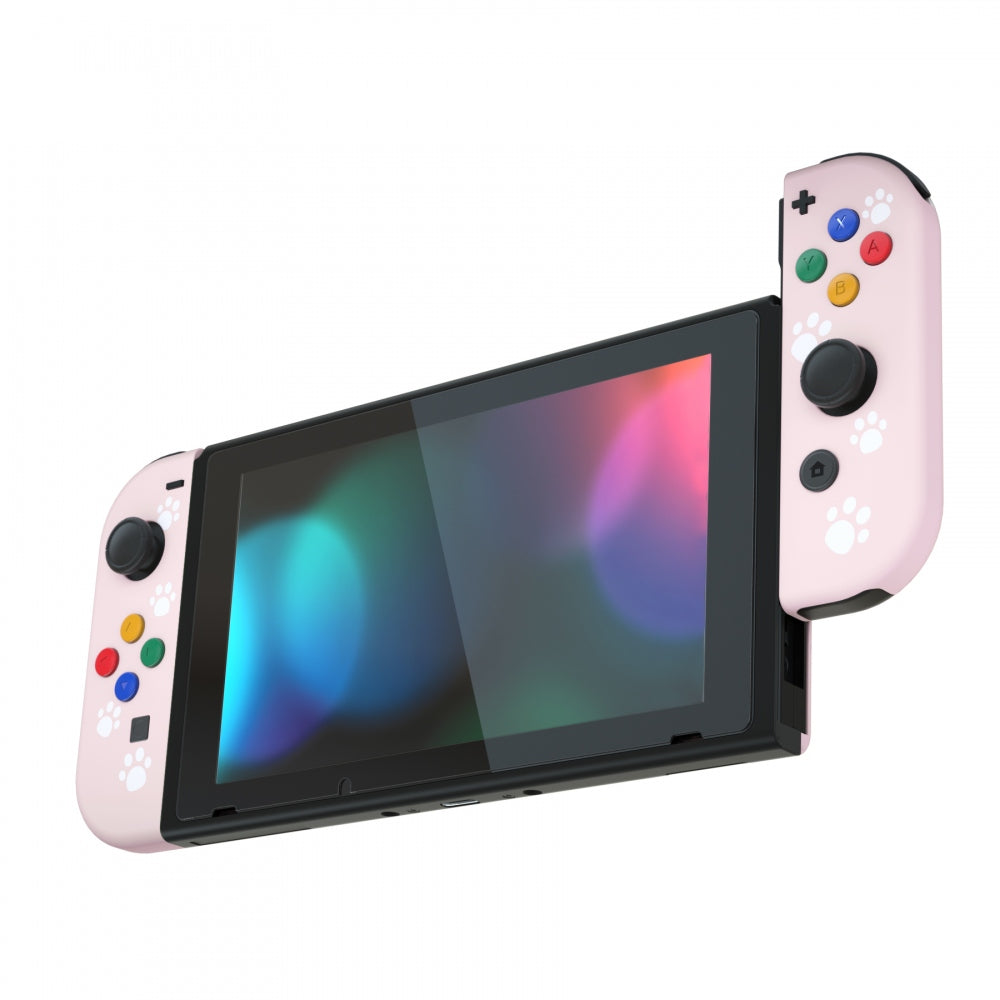 eXtremeRate Cherry Blossom Pink Cat Paw Back Plate & Shell for Nintendo Switch Console - DIY Replacement Housing with Colorful Buttons for Joy-Con Controllers | Perfect for Gaming Enthusiasts & Custom Mods