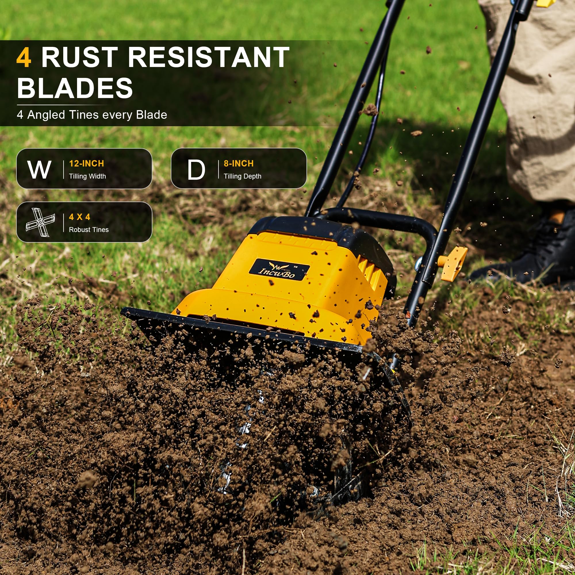 8.5AMP 12-Inch Electric Garden Tiller Cultivator - 360 RPM Corded Rototiller with 8-Inch Tilling Depth & LT-201D Socket for Soil Cultivation, Weeding & Landscaping | Perfect for Home Gardens, Flower Beds & Vegetable Patches
