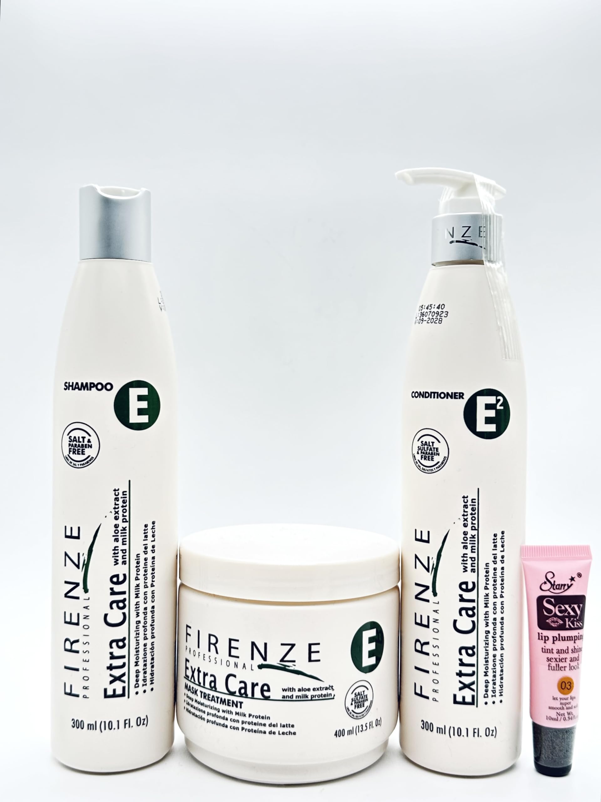Extra Care Shampoo & Conditioner Set (300ml/10.1 fl oz) with Aloe Extract & Milk Protein - Includes Hair Mask Treatment (4000ml/13.5 fl oz) + Free Starry Lip Gloss - Hydrating & Repairing for Dry, Damaged Hair - Perfect for Daily Hair Care & Salon-Quality Treatment at Home