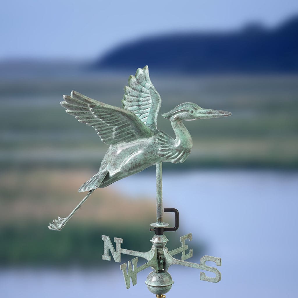 Blue Heron Garden Weathervane - Handcrafted Blue Verde Copper Weather Vane with Decorative Garden Pole | Perfect for Outdoor Lawn, Yard, and Patio Decor