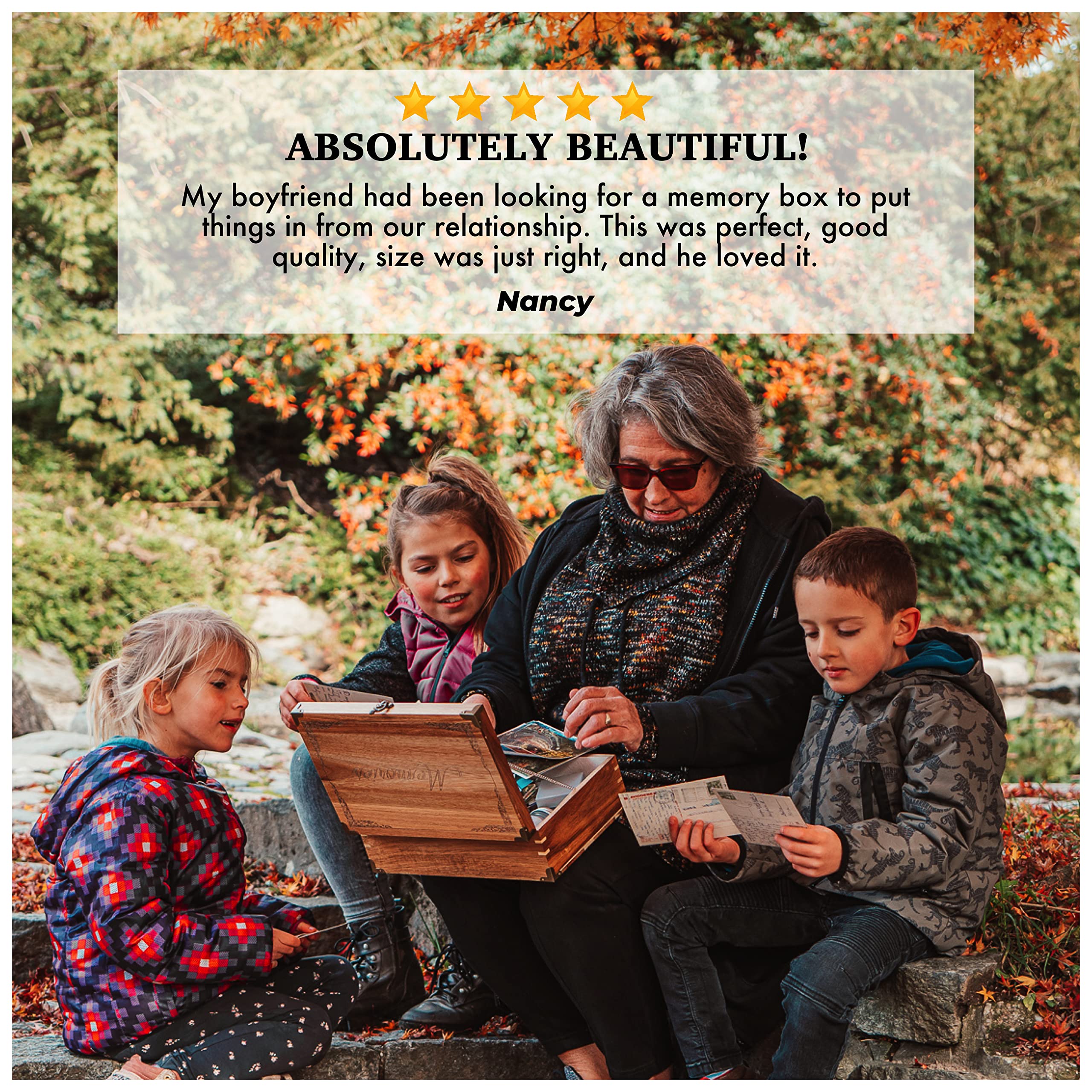 Large Rustic Wooden Memory Keepsake Box with Hinged Lid & Chamois Leather Lining - Decorative Storage Box for Wedding, Anniversary, Baby Keepsakes & Family Heirlooms - Perfect for Home Decor, Gift Giving & Organizing Cherished Mementos