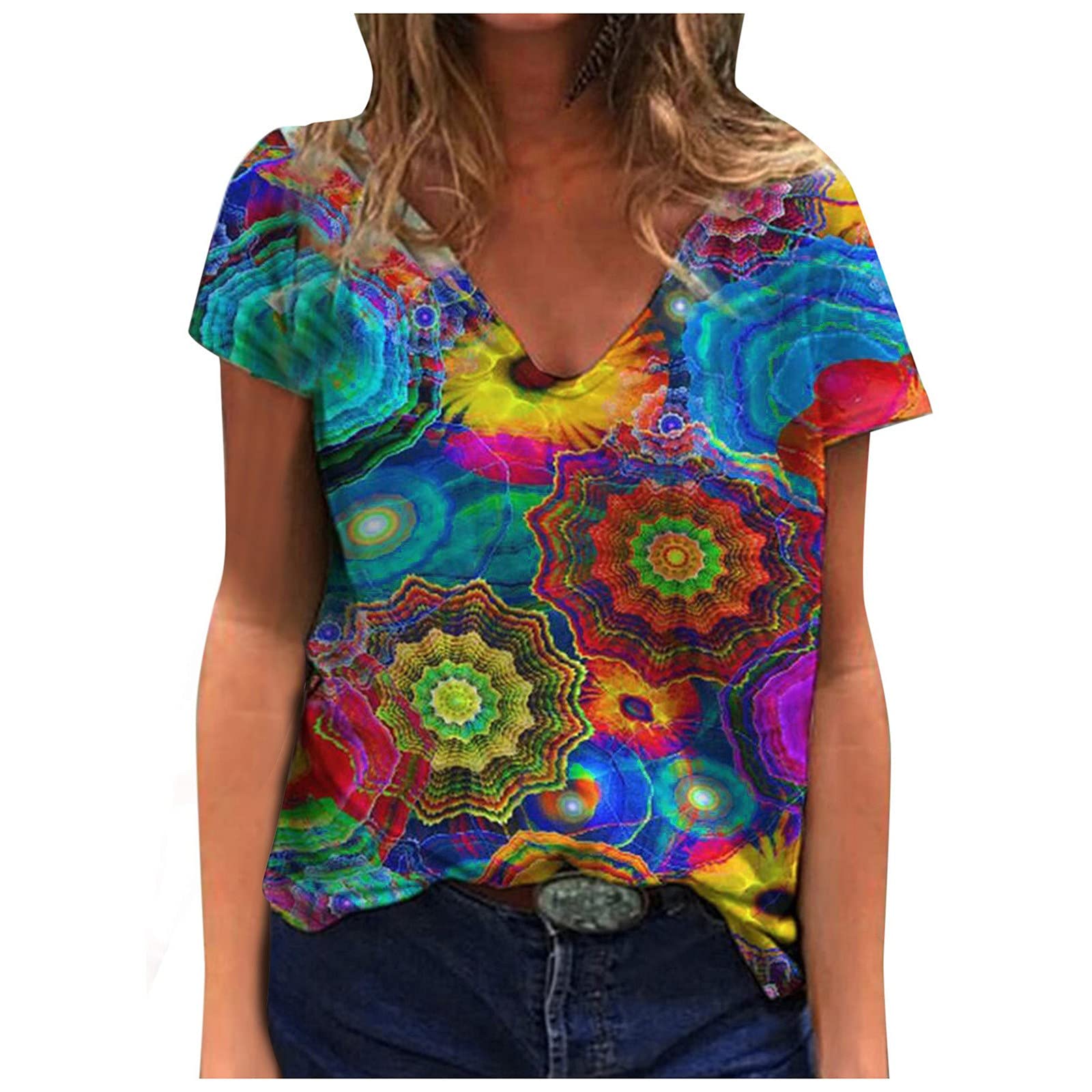 Women's Summer Casual Short Sleeve Blouse - White O-Neck T-Shirt with Moon & Sun Letter Print for Work, Date Night or Weekend Outings