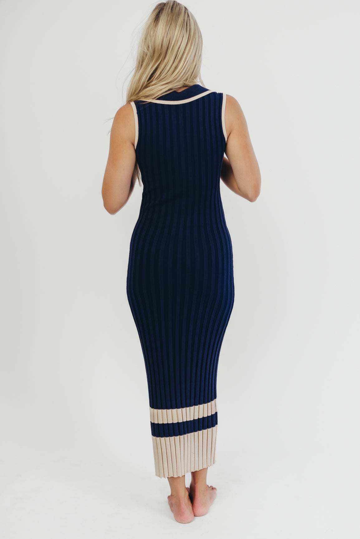 Jovie Women's Sleeveless Ribbed Maxi Dress with Button Front - Navy Blue Summer Beach Dress for Vacation, Date Night & Casual Outings