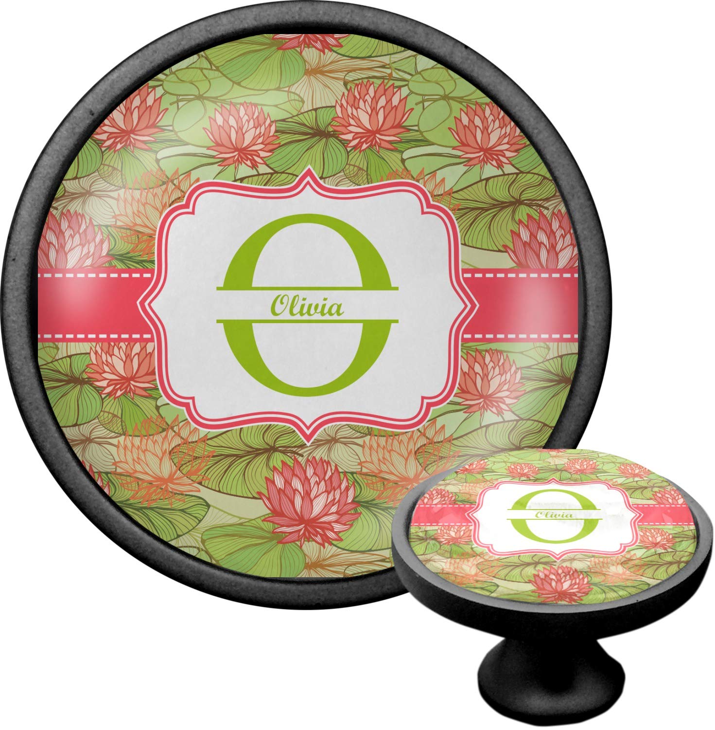 Personalized Lily Pads Cabinet Knob - Black - Handmade Decorative Drawer Pulls for Kitchen, Bathroom & Furniture (Set of 2)