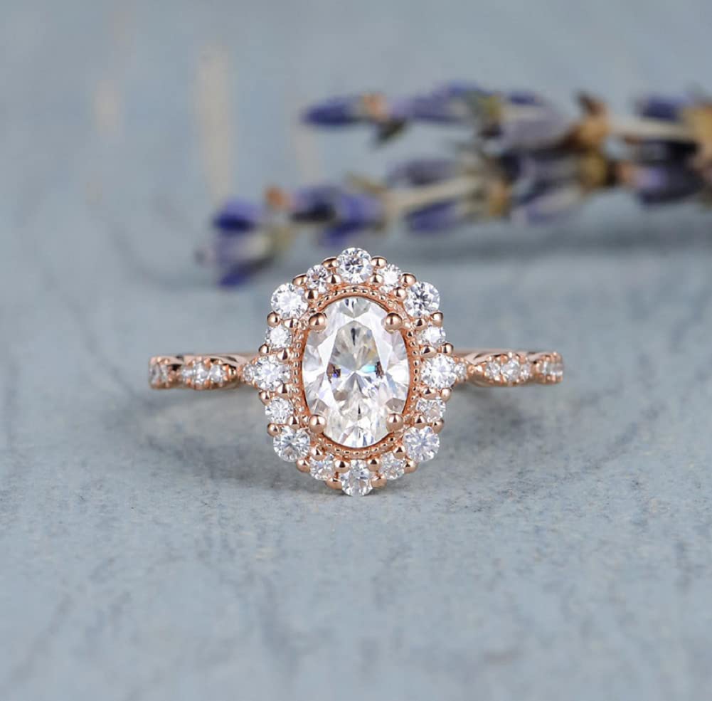 3D Rose Gold Oval Moissanite Simulated Diamond Ring - Size 10 | Elegant CZ Zircon Engagement Ring for Women | Perfect for Weddings, Anniversaries & Special Occasions