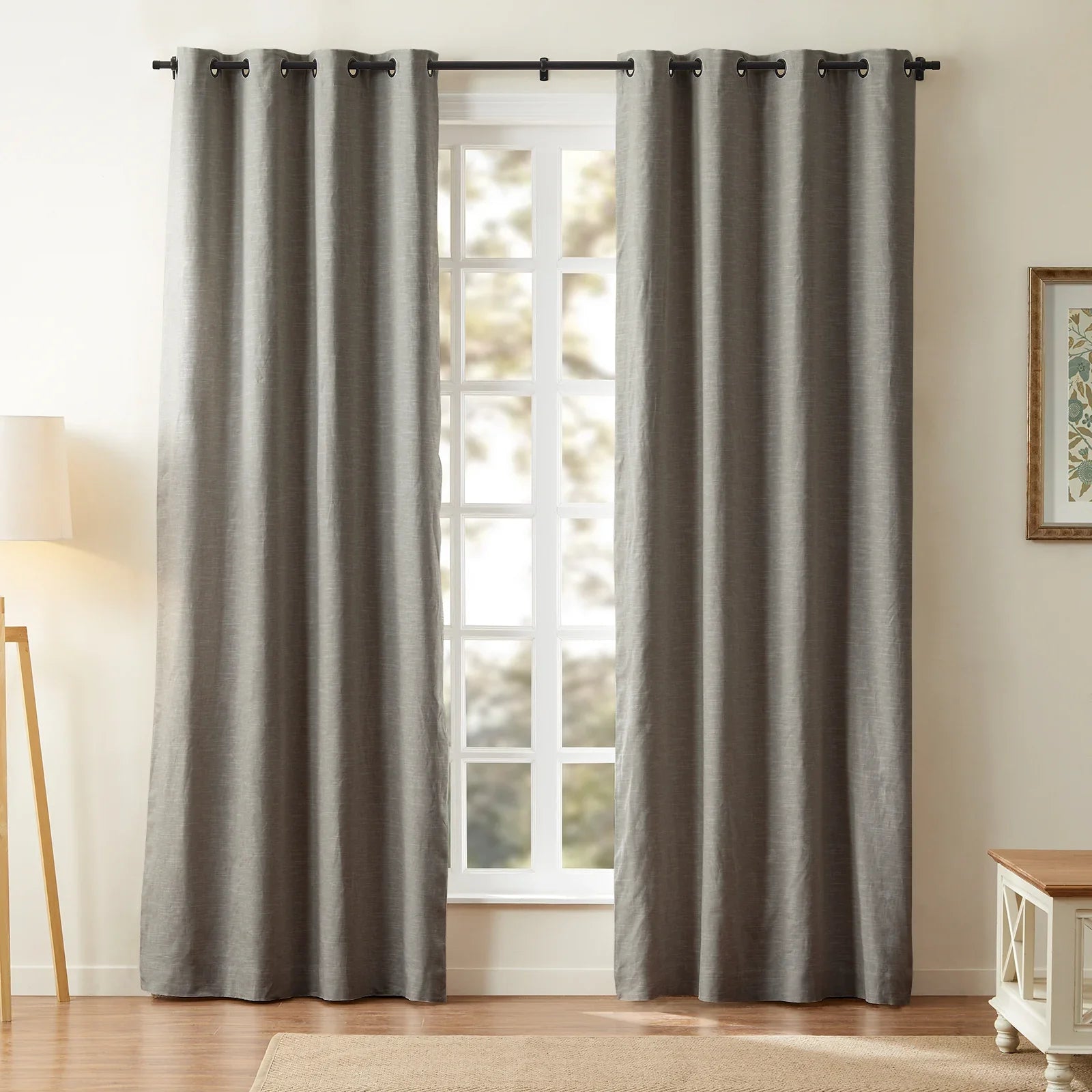 Premium Blackout Linen Cotton Curtains with Grommet Top - Thermal Insulated Drapes for Living Room & Bedroom (Set of 2 Panels)